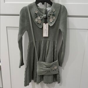 Cupcakes & Cashmere Sage Knit Dress with Floral Embroidery